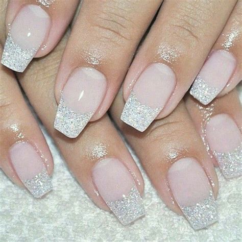 glitter white french tips|glitter white french tip nails.